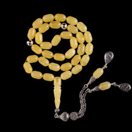 Ice Yellow Amber- Yumurta Kesim Damla Kehribar Tesbih - 1