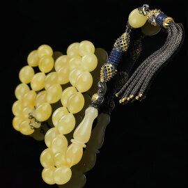 Ice Yellow Amber - Zirkon Tasarım Damla Kehribar Tesbih - 1