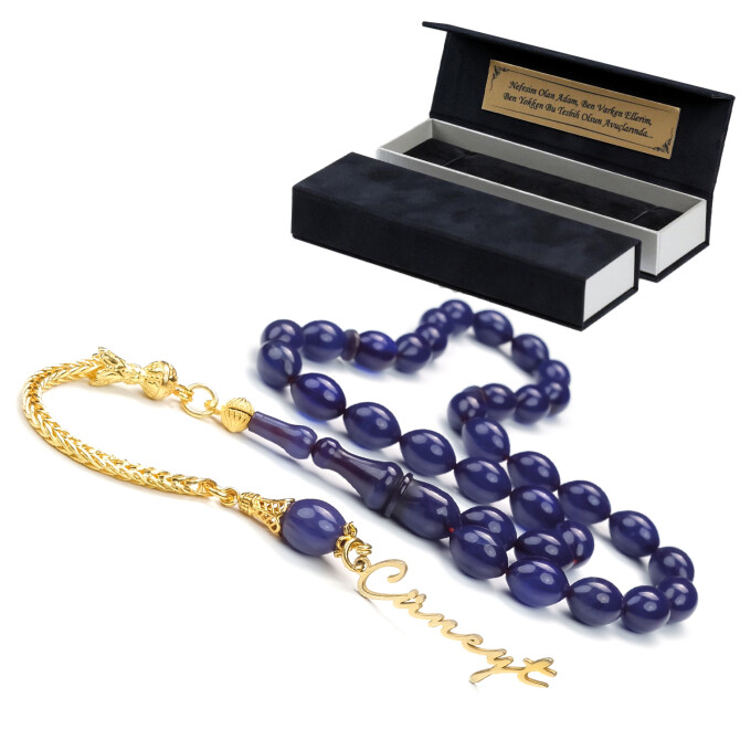 İmza Model Maldiv Mavisi İsme Özel Tesbih - Tesbihcibaba