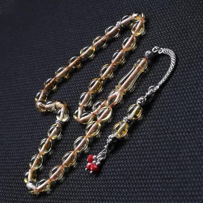 İnce Kesim Fosilli Damla Kehribar Tesbih - Tesbihcibaba