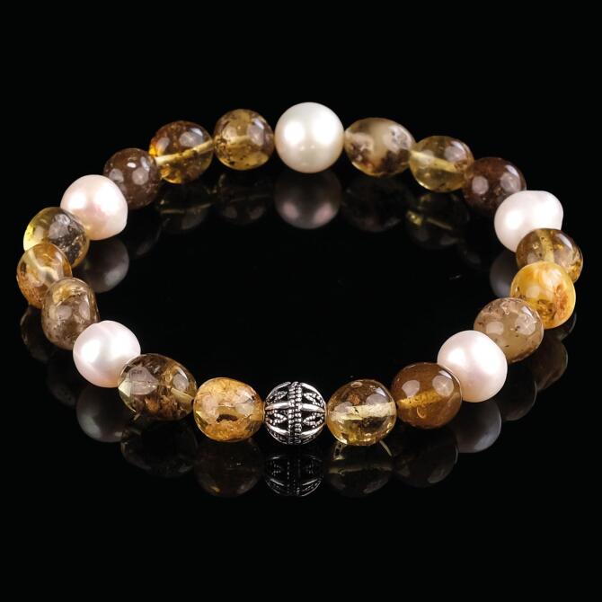 İnci Tasarım Fosilli Damla Kehribar Bileklik - Tesbihcibaba