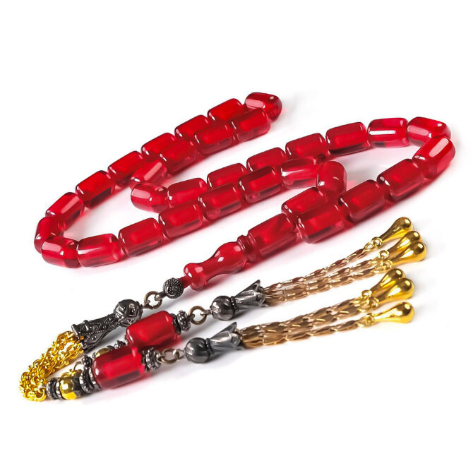 İri Boy Kapsül Can Kırmızı Ateş Kehribar Tesbih - Tesbihcibaba