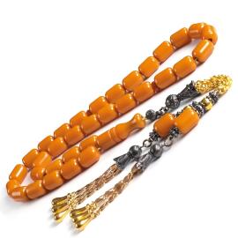 İri Boy Kapsül Eskitme Sarı Sıkma Kehribar Tesbih - 1