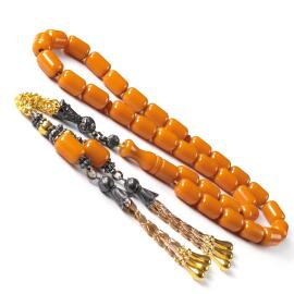 İri Boy Kapsül Eskitme Sarı Sıkma Kehribar Tesbih - 2