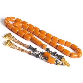 İri Boy Kapsül Eskitme Sarı Sıkma Kehribar Tesbih - 3