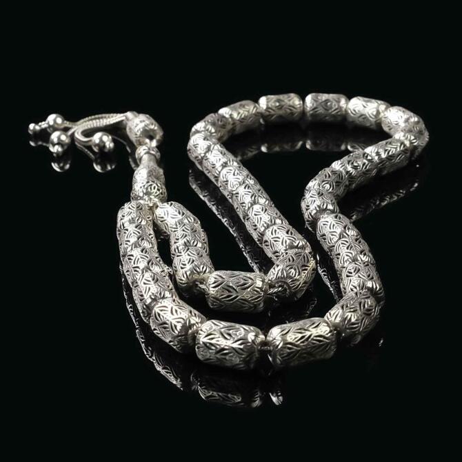 İri Boy Kapsül Kesim Gümüş Tesbih - Tesbihcibaba