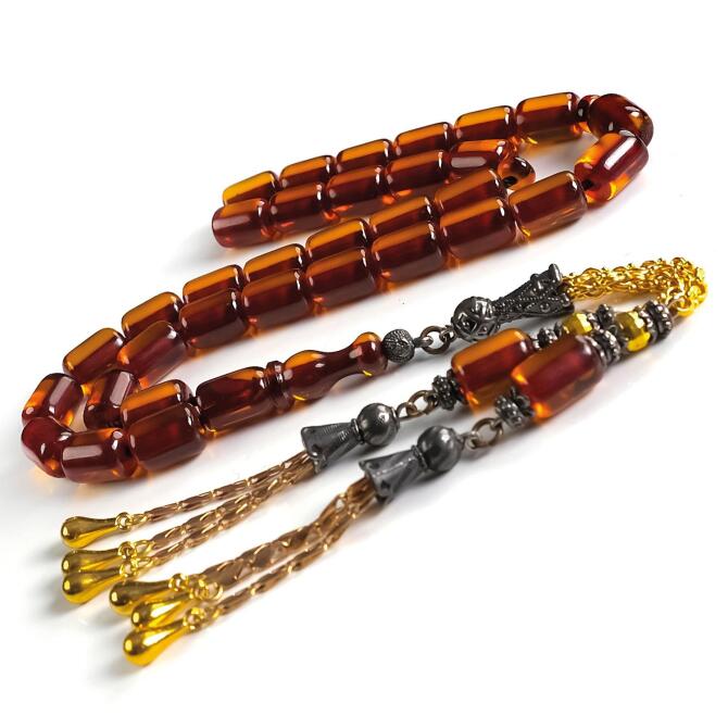 İri Boy Kapsül Kestane Renk Sıkma Kehribar Tesbih - Tesbihcibaba