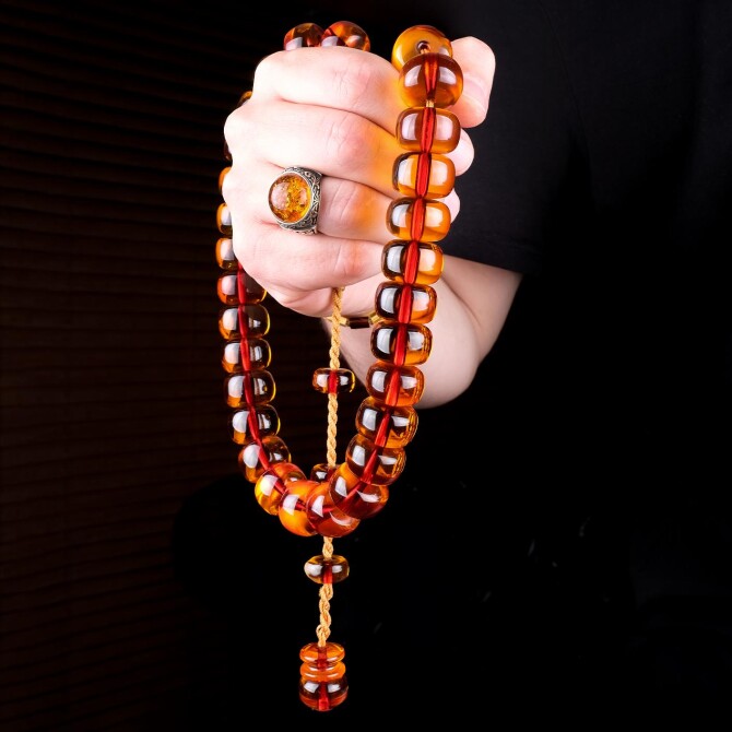 İri Boy Usta İşi Osmanlı Ateş Kehribar Tesbih - Tesbihcibaba