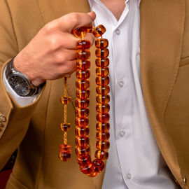 İri Boy Usta İşi Osmanlı Ateş Kehribar Tesbih - 1