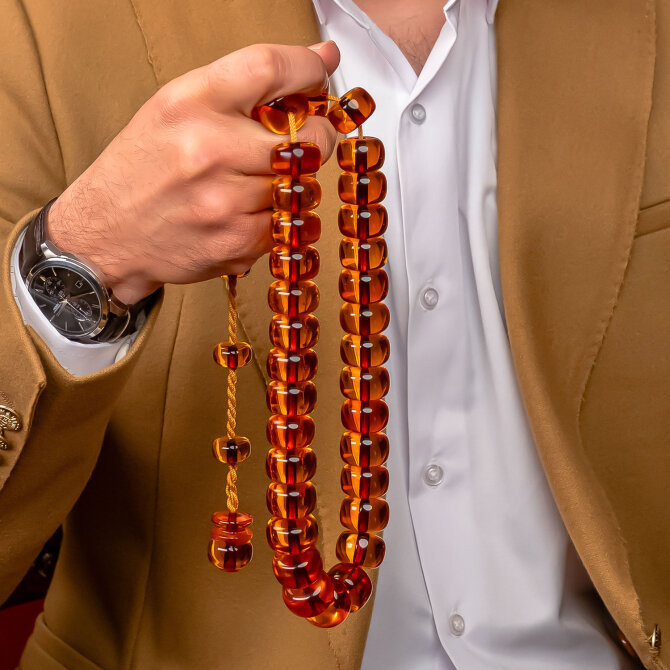 İri Boy Usta İşi Osmanlı Ateş Kehribar Tesbih - Tesbihcibaba