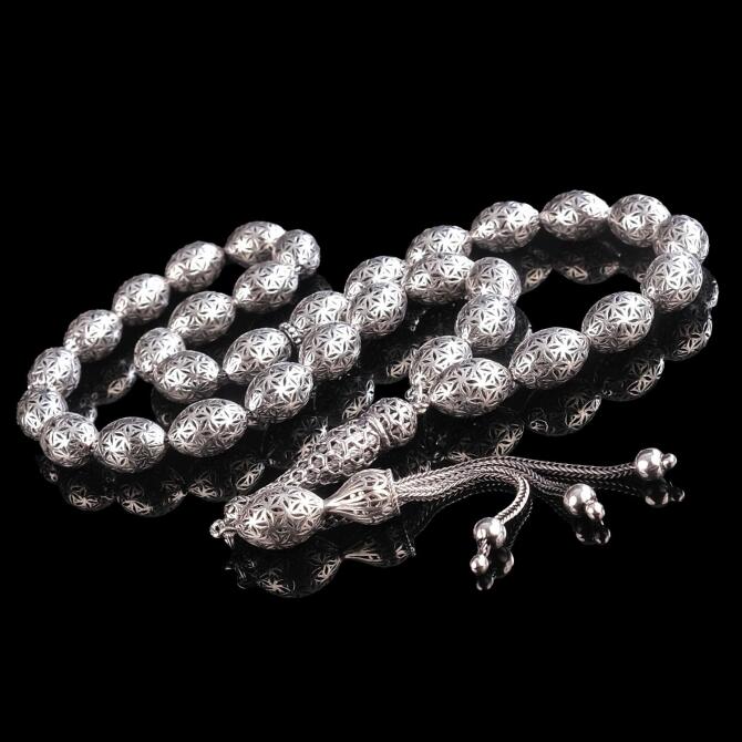 İri Boy Telkari Model Gümüş Tesbih - Tesbihcibaba