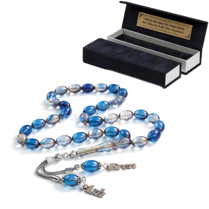 İsim Püskülü İle Sıkma Kehribar Tesbih - Tesbihcibaba