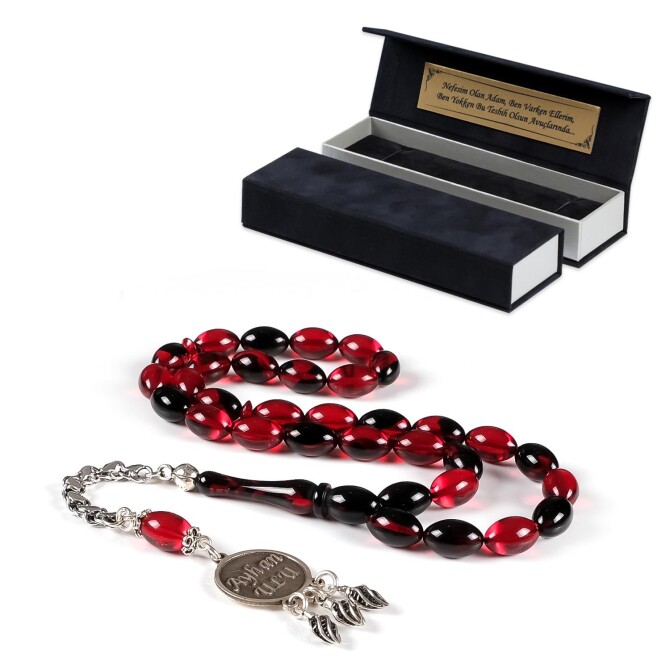 İsme Özel Gece Kızılı Ateş Kehribarı Tesbih - Tesbihcibaba