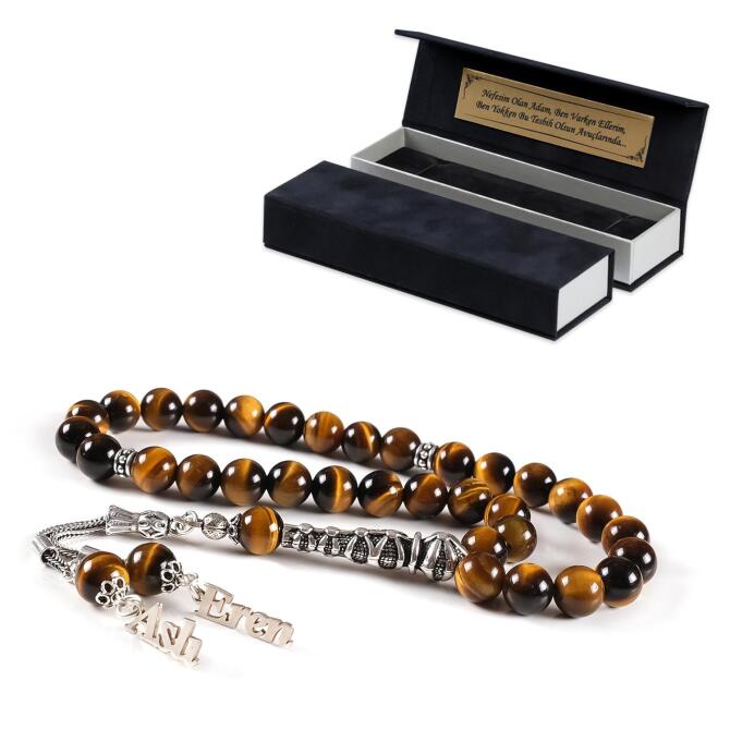 İsme Özel Gümüş Tasarım Kaplangözü Taşı Tesbih - Tesbihcibaba