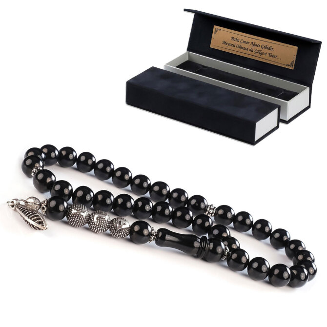 İsme Özel Gümüş Tasarım Oltu Taşı Tesbih - Tesbihcibaba