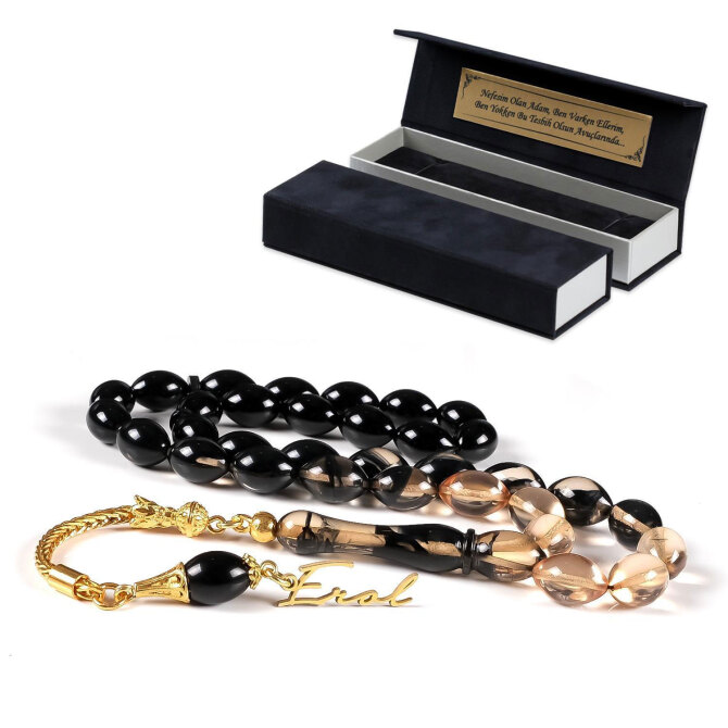 İsme Özel İmzalı Füme Sıkma Kehribar Tesbih - Tesbihcibaba