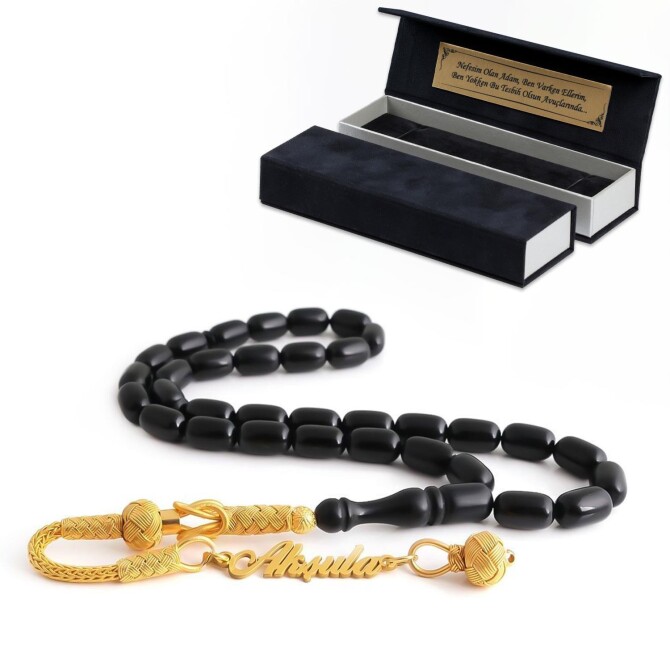 İsme Özel Kömür Karası Sıkma Kehribar Tesbih - Tesbihcibaba