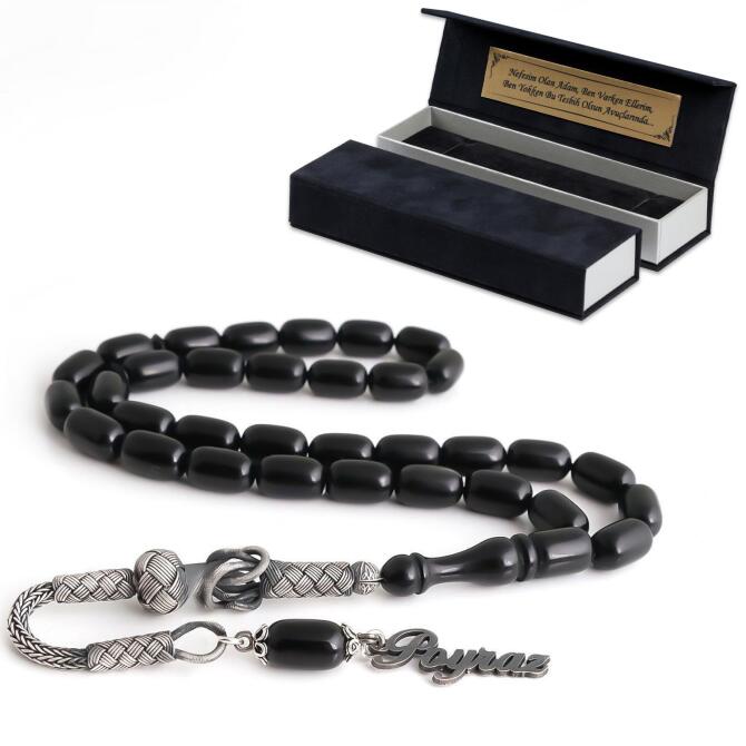 İsme Özel Kapsül Kesim Tasarımlı Sıkma Kehribar Tesbih - Tesbihcibaba