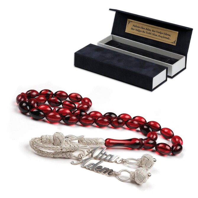 İsme Özel Kazaziye Kamçılı Ateş Kehribarı Tesbih - Tesbihcibaba