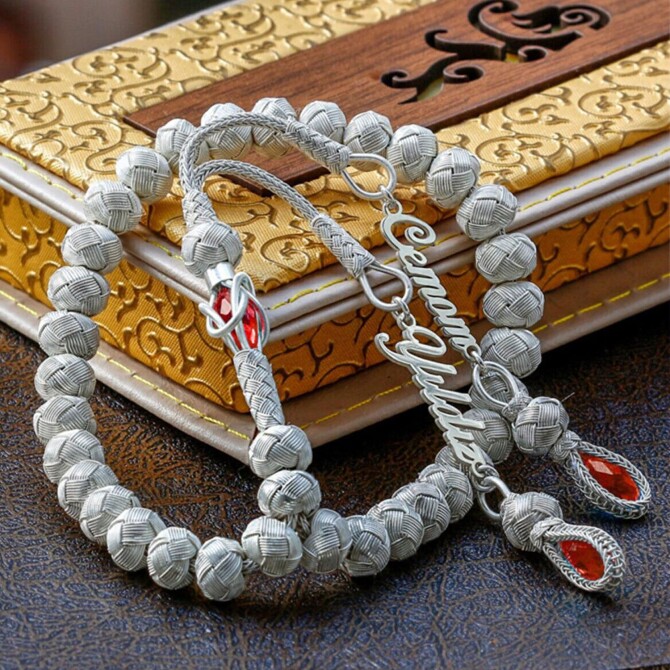 Kişiye Özel Trabzon İşi El Örmesi Gümüş Tesbih - Tesbihcibaba