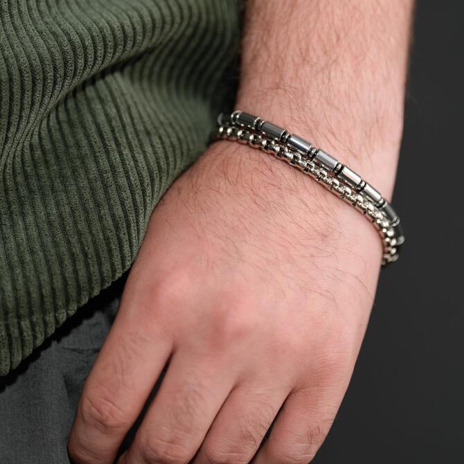 İtalyan Çiftli Tasarım Çelik Bileklik - Tesbihcibaba