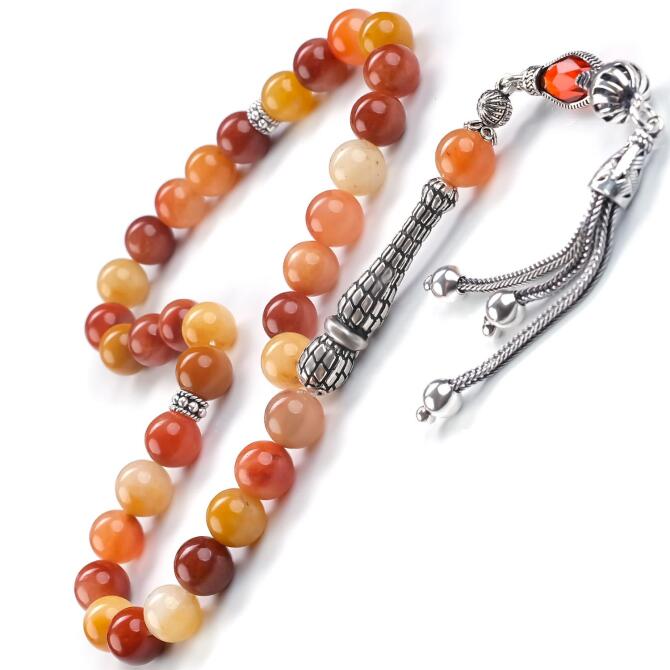 Jade Akik Gümüş Tasarım Doğal Taş Tesbih - Tesbihcibaba