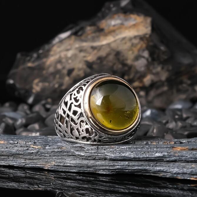 Kafes Karayip Drop Amber 925 K Silver Ring