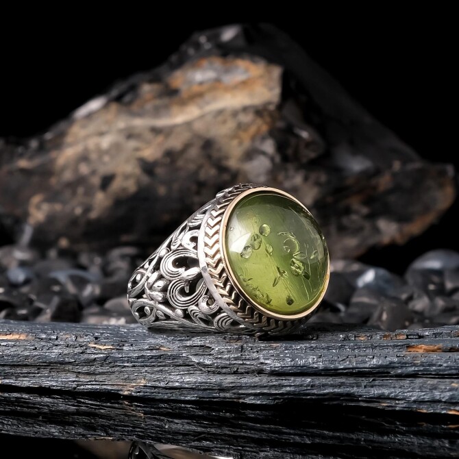 Kafes Karayip Amber 925 K Silver Ring