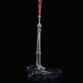 Kafes Tasarım Üç Saçaklı Gümüş Tesbih Püskülü - 2