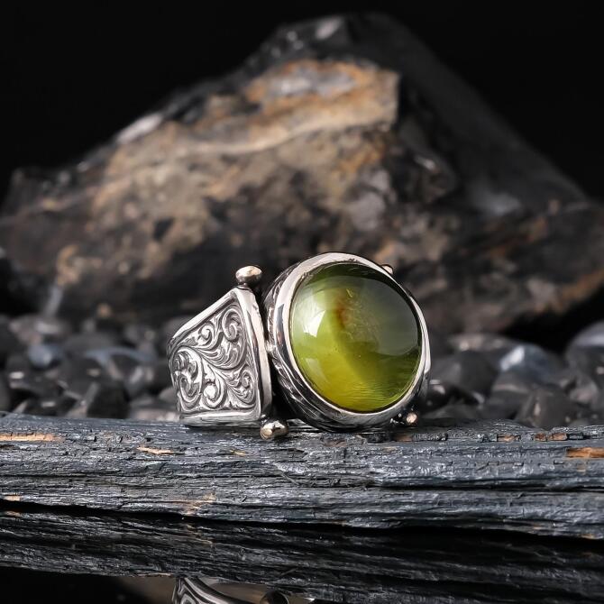Pen Engraving Karayip Amber 925 K Silver Ring