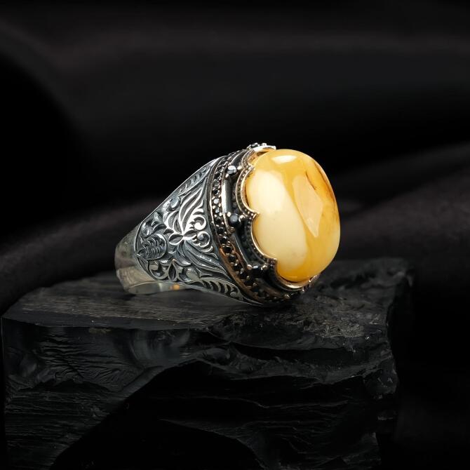 Kalemkar Damla Kehribar Yüzük - Tesbihcibaba