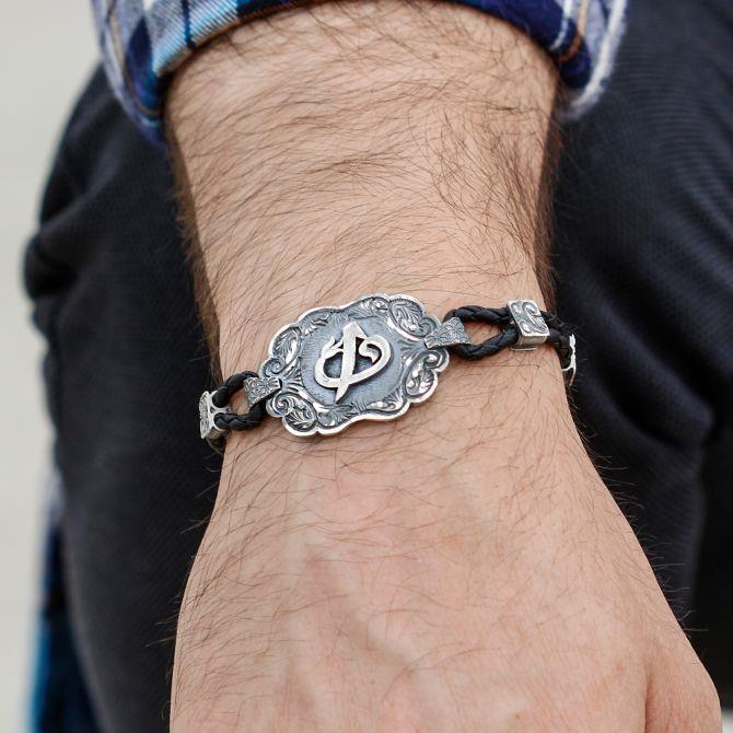 Kalemkar İşçilikli Özel Tasarım Elif Vav Gümüş Bileklik - Tesbihcibaba