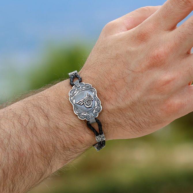 Kalemkar İşçilikli Osmanlı Tuğrası Gümüş Bileklik - Tesbihcibaba