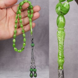 Kalemkar Serisi Çimen Yeşili Kehribar Tesbih - 2
