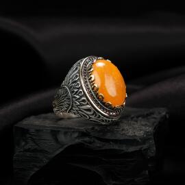 Kalemkar Zirkon Antik Damla Kehribar Yüzük - Tesbihcibaba