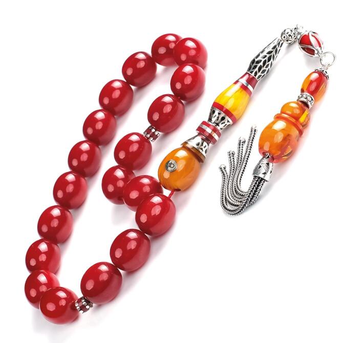 Kan Kırmızı Nakkaş Sıkma Kehribar Maskot Tesbih - Tesbihcibaba