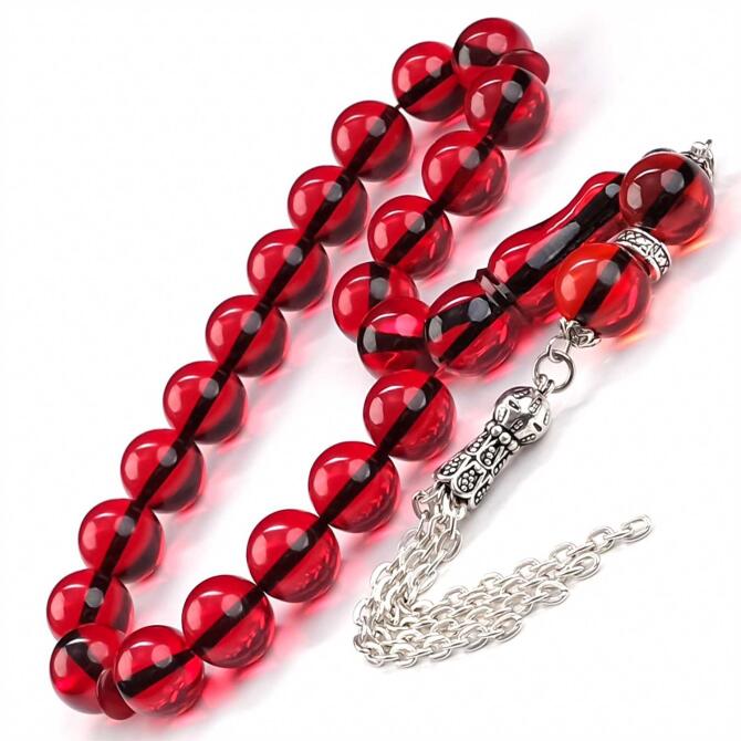 Kan Kızılı Maskot Sıkma Kehribar Tesbih - Tesbihcibaba