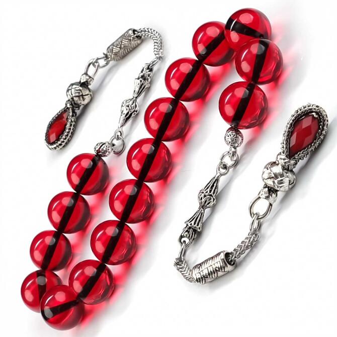 Kan Kızılı Zaza Sıkma Kehribar Tesbih - Tesbihcibaba