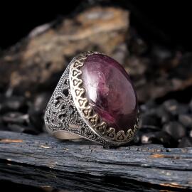 Kan Taşı Orjinal Yakut Taşlı Sertifikalı Gümüş Yüzük - 1