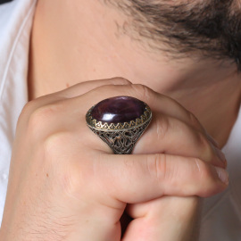 Kan Taşı Orjinal Yakut Taşlı Sertifikalı Gümüş Yüzük - 2