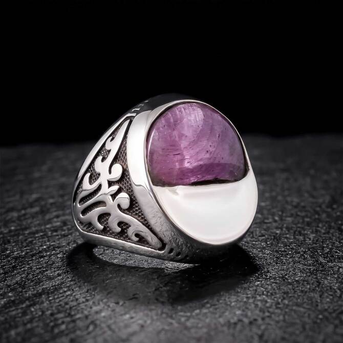 Certified Purple Ruby Stone-set 925 K Silver Ring