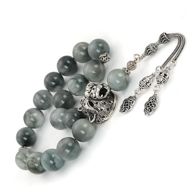 Kaplan Başlı Tasarım Kedi Gözü Taşı Maskot Tesbih - Tesbihcibaba