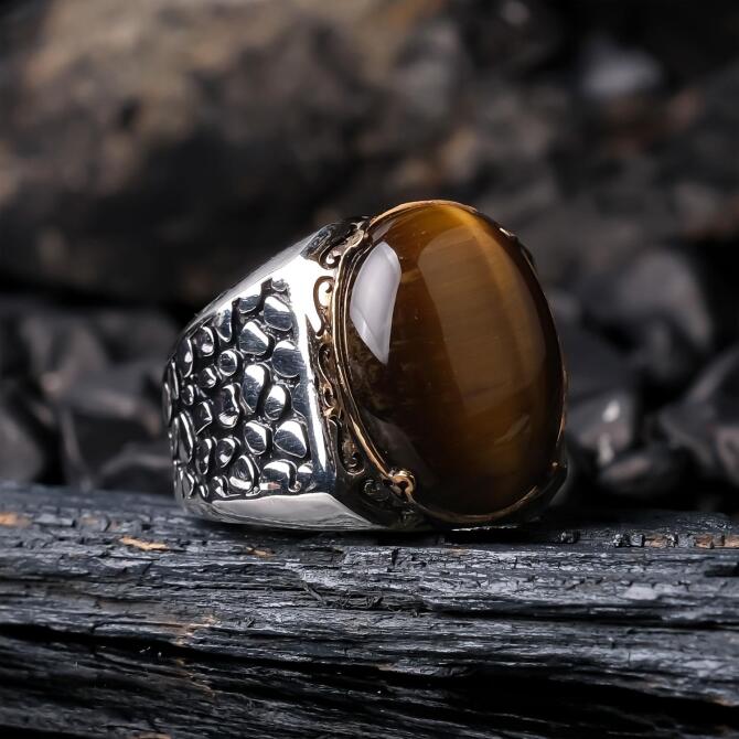 Tiger's Eye Stone-set 925 K Silver Ring