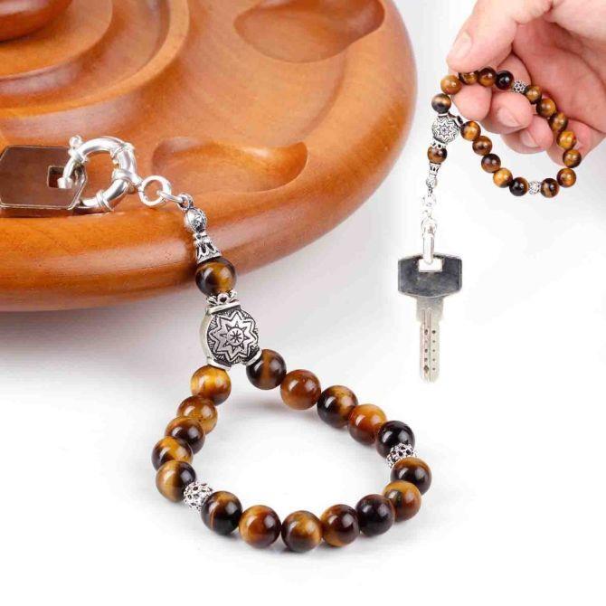 Kaplangözü Taşlı Gümüş Tasarım Tesbih Anahtarlık - Tesbihcibaba