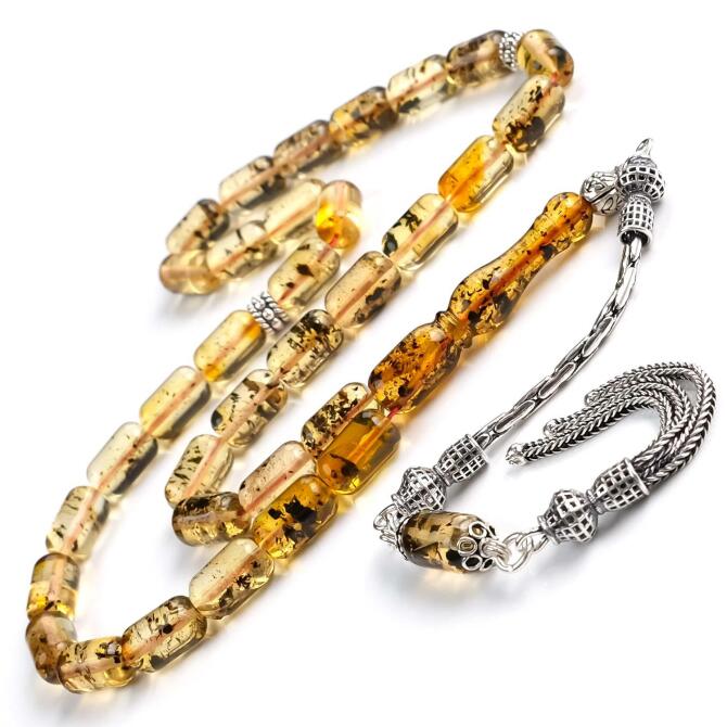 Kapsül Kesim Fosilli Damla Kehribar Tesbih - Tesbihcibaba