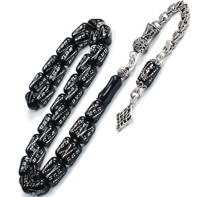 Kapsül Kesim Gümüş Çakımlı Erzurum Oltu Taşı Tesbih - Tesbihcibaba