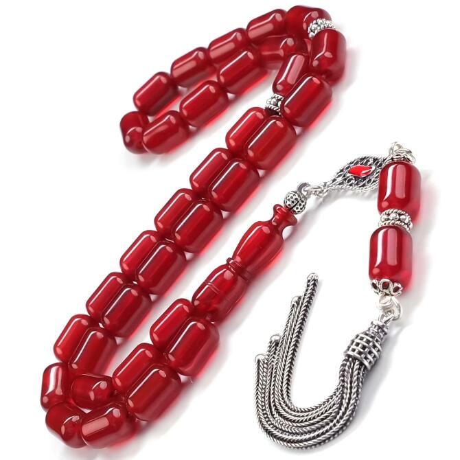 Kapsül Kesim Kırmızı Ateş Kehribarı Tesbih - Tesbihcibaba