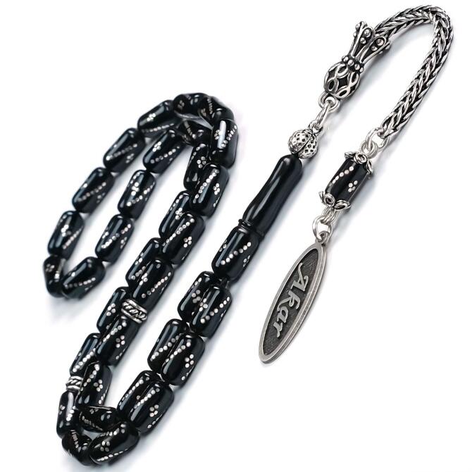 İsmine Özel İşlemeli Erzurum Oltu Taşı Tesbih - Tesbihcibaba