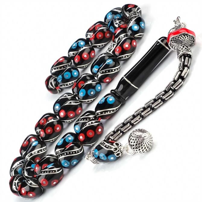 Kapsül Kral Zincir Kızıl Mavi Erzurum Oltu Taşı Tesbih - Tesbihcibaba