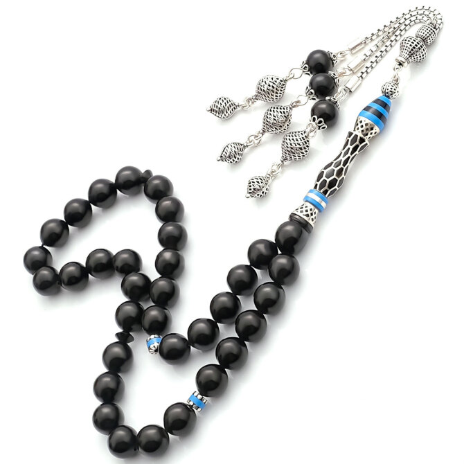 Kara İnci Nakkaş İşleme Erzurum Oltu Taşı Tesbih - Tesbihcibaba